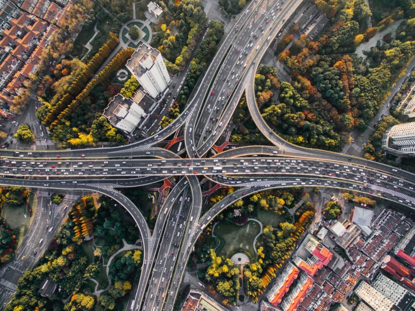 Cars commuting during rush hour on a freeway